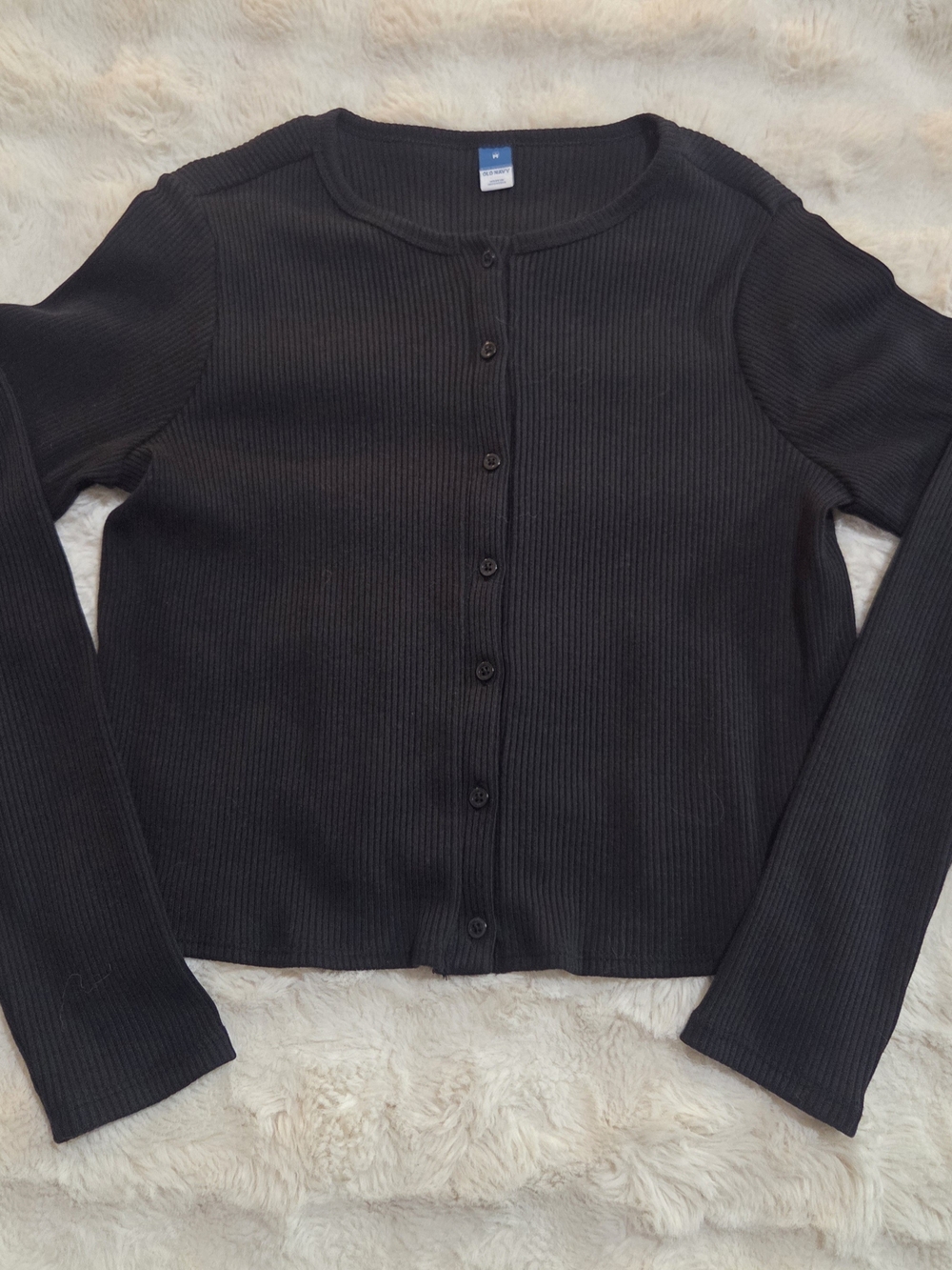 Black Ribbed Button-Front Women's Sweater Cardigan